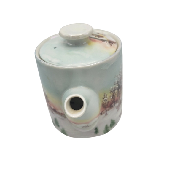 Vintage Hand Painted Porcelain Teapot Signed The Homestead in Winter - Picture 5 of 9